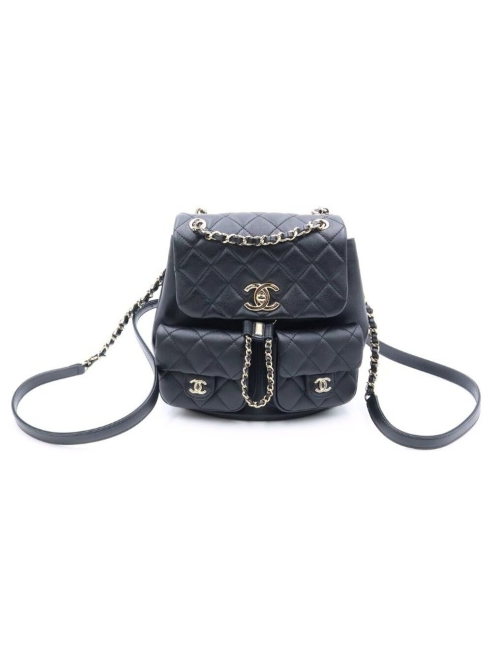 Chanel Quilted Backpack Black Lambskin Gold